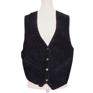 County Seat Nuovo Vest Womens Medium Black Suede Leather Snaps Western Cowgirl